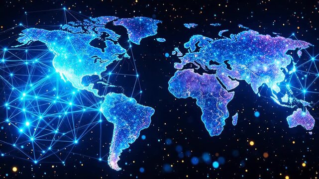 Digital world map with network connections