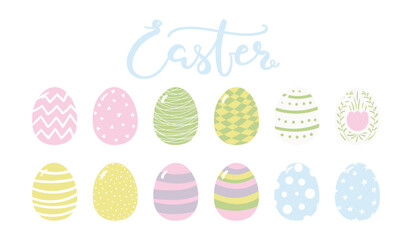 Painted, died Easter egg illustration isolated set. Holiday clip art collection, Easter celebration, egg hunt event, tradition, seasonal card, banner, poster. Flat vector design element.