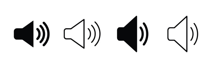 Speaker volume icons in solid and outline styles for sound, audio, and media control