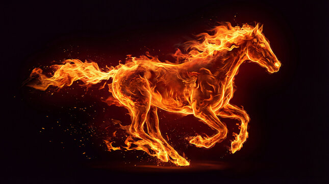Majestic Horse Formed from Blazing Fire Running in Darkness