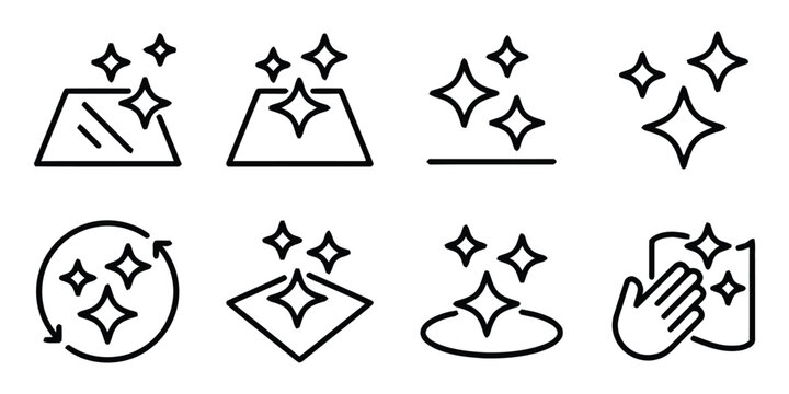 Sparkle and shine line icons for cleaning services and surface polishing conceptual design