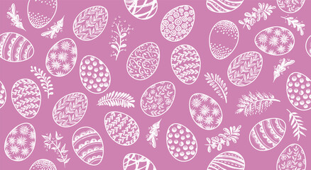 Seamless easter eggs pattern on pink	
