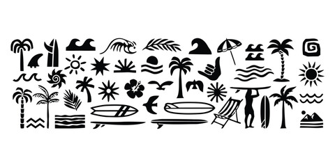 Tropical beach and surf elements for summer and vacation themes © Mahima