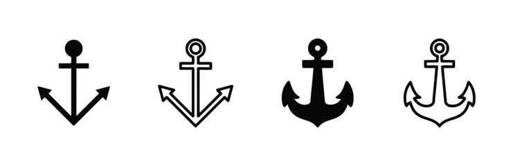 Various anchor icons in solid and outline styles, representing maritime and nautical themes © Khairol