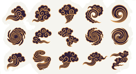 Beautiful Set of Traditional Eastern Auspicious Clouds and Stylized Wind Designs for Decoration © Bejo