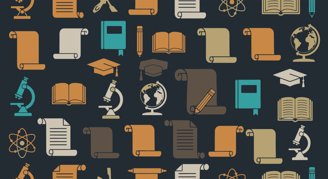Diverse Education and Science Symbols Pattern with Learning Knowledge and Research Items