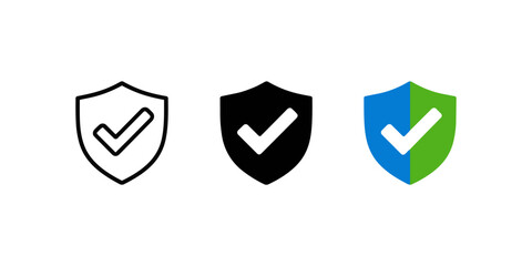 Shield Check Security Icons Set Vector