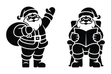 Naklejka premium Santa Claus Silhouettes - Waving and Reading