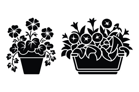 Potted Flowers Silhouette Icons