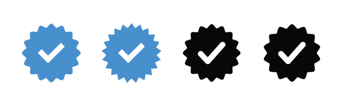 Verified badges icons in blue and black for social media, online presence, and authenticity