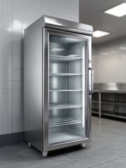 Commercial stainless steel refrigerator in modern kitchen setting