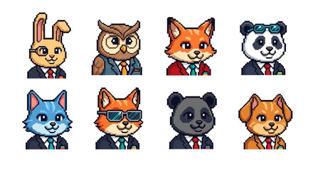 Cartoon animals in suits owl fox rabbit panda cat dog vector illustration © Sudrajat