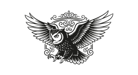 Obraz premium Vintage style owl emblem with spread wings, symbolizing wisdom and freedom