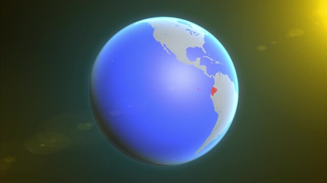 The animation shows a graphic representation of the earth and highlights the location and map of Ecuador colored red.