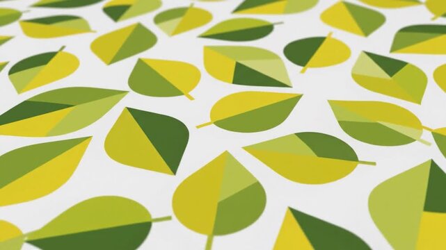 Colorful geometric leaves pattern with varying shades of green and yellow on a white background