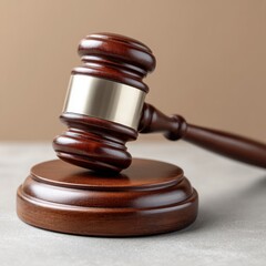 Fototapeta premium Wooden gavel striking sound block in court setting