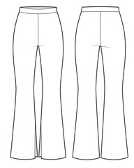 Flared casual pants technical illustration