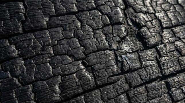 Black Charred Wood Texture with Cracks. Represents resilience, modern architecture, fire