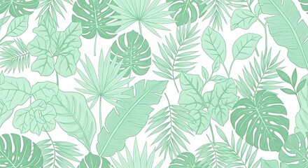 Mint green tropical leaf pattern wallpaper design with foliage elements
