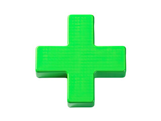 Fototapeta premium A simple green plastic cross on a white background, great for use in design projects where a subtle symbol is needed