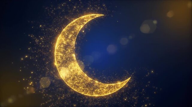 Golden crescent moon with sparkling texture