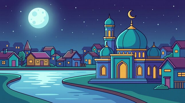 mousque night city landscape with moon