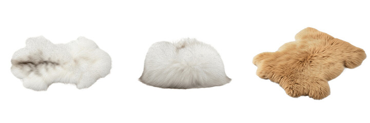 Sheepskin Pelt Rug White Tan Fur Hide Isolated on White PNG Transparent Background Soft Fluffy Wool Texture Animal Skin Shearling Decorative Home Decor Element © SORABMLK