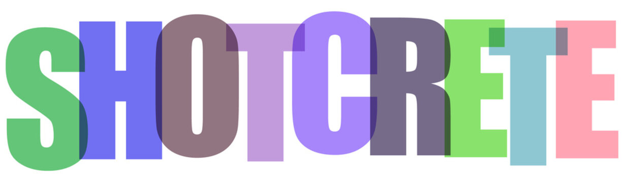Multicolored Shotcrete Text on Transparent White Background