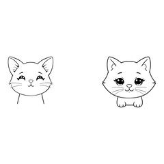 Obraz premium A cute white cat face watches a minimalist cat on black background.