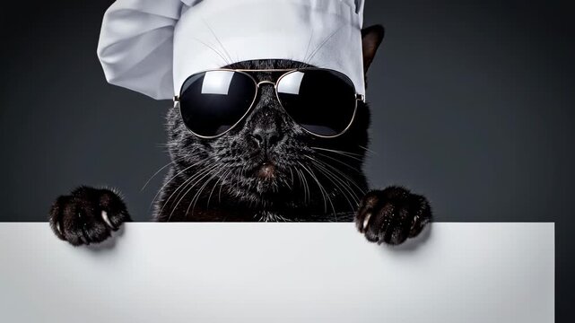 Cool Chef Cat with Blank Sign