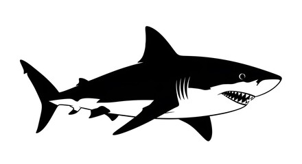 Obraz premium Black shark silhouette on white background.