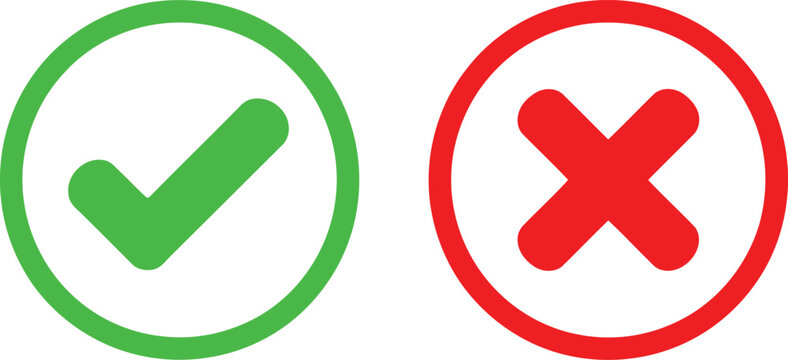 A pair of symbols representing correct and incorrect answers in a circle Vector