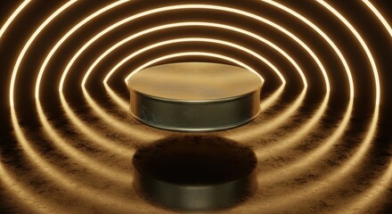 Naklejka premium Golden Coin on Dark Background with Ripples.