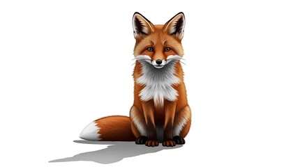 Fototapeta premium Red Fox Sitting Isolated on White.