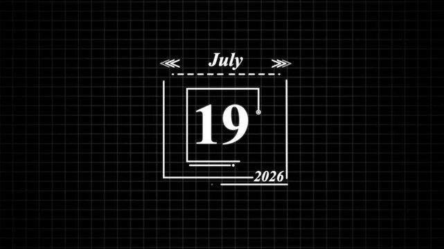 July 19, 2026, digital calendar display with grid background. Highlighting date Very important date on the calendar.