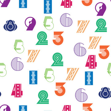 Seamless pattern with beautiful numbers. Algebra and geometry, calculations.
