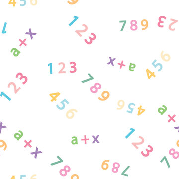 Seamless pattern with mathematical formulas and numbers. Algebra and geometry, calculations tangent, cotangent, sine, cosine