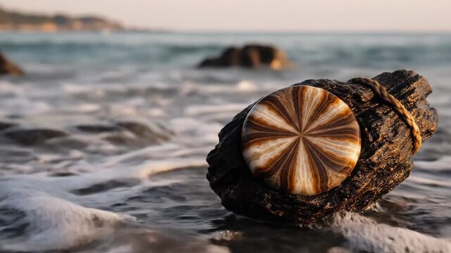 Thomsonite Amulet With Radiating Patterns Adorns Coastal Scene