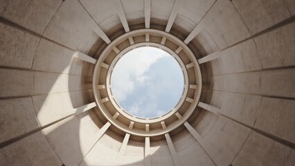 Fototapeta premium Minimal Monumental Circular Architectural Void with Zenithal Light. Premium abstract corporate background featuring radial symmetry, depth and refined modern design.