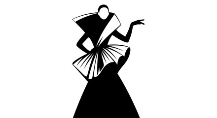 A woman dancing with a fan, captured in a dynamic silhouette illustration from a front viewpoint