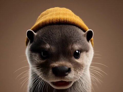 Primer&iacute;simo plano de una nutria con un gorro amarillo