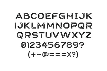 Obraz premium Modern geometric font with abstract angular design featuring uppercase letters and symbols