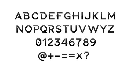 Geometric 3d alphabet and number font set with symbols