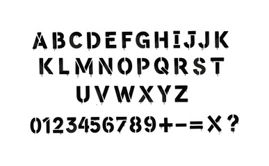 Stencil style alphabet and numbers with spray paint effect