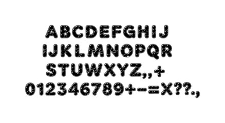 Obraz premium Black comic style alphabet with stars and dots on white background