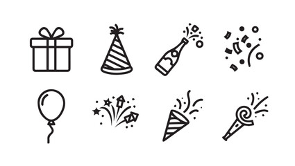 Celebration Icons Collection: Party Hat Gift Box Champagne Bottle Confetti Balloon Fireworks Party Popper