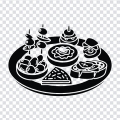 Black and white illustration of various sushi dishes on a plate © MdshakiburRahman