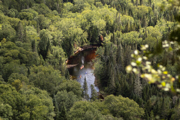 Kayaking in a river trough the forest