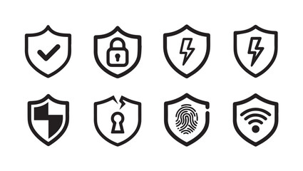 Obraz premium Security Icons Collection: Shield Lock Fingerprint Wi-Fi Bolt Checkmark