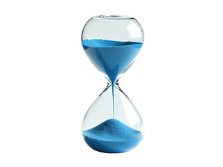 A classic hourglass with blue sand on a clean white background, great for timing and design